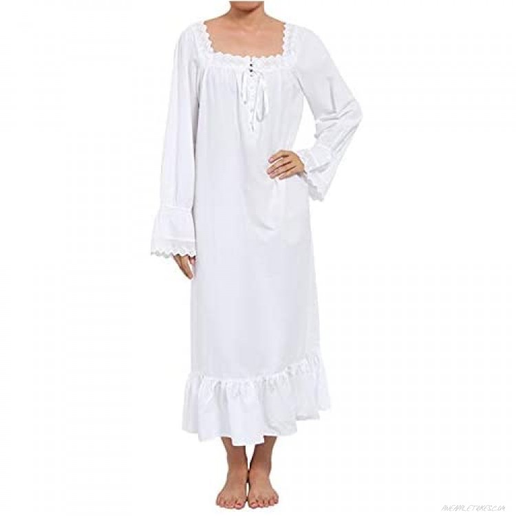 100% Cotton Long Sleeve Nightdress For Women Victorian Nightgown Women Pajamas Sleep Shirt Dress