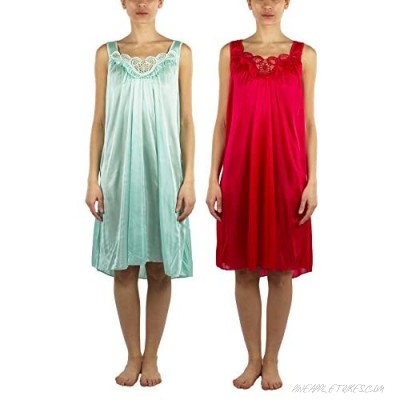 2 Pack of Silky Lace Accent Sheer Sleeveless Nightgowns - Medium to 4X Available (9006)