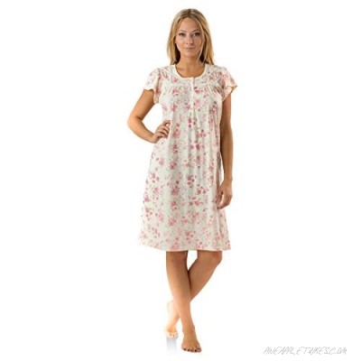 Casual Nights Women's Fancy Lace Flower Short Sleeve Nightgown