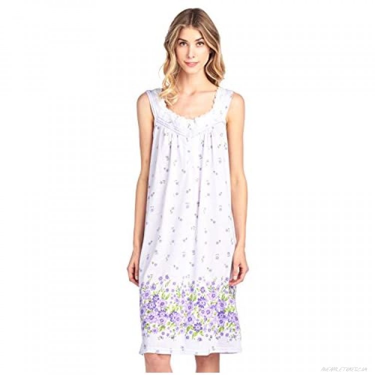 Casual Nights Women's Sleeveless Embroidered Pointelle Nightgown Sleep Dress