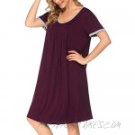Coshow Womens Nightgowns Soft Sleep Shirt Short Sleeve Sleepwear Comfy Night Shirt Pleated Scoop Neck Sleep Dress S-XXXL