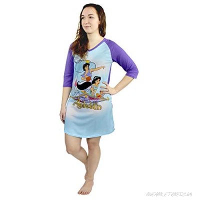 Disney Aladdin Princess Jasmine Women's 3/4 Sleeve Dorm Nightgown Pajamas