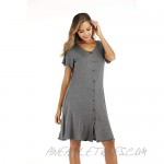 DLOREUK Women's Nightshirt Short/Long Sleeve Nightgown V Neck Button Down Pajama Dress S-XXL