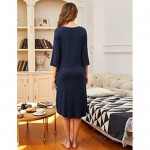 Ekouaer Long Nightgown Women's Loungewear 3/4 Sleeve Sleepwear Midi Length Sleep Shirt with Pockets S-XXL