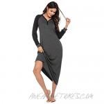 Ekouaer Long Nightgowns Womens Short Sleeve Loungewear Plus Size Sleepwear V-Neck Nightshirt with Pockets S-XXL