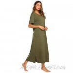 Ekouaer Loungewear Long Nightgown Women's Ultra-Soft Nightshirt Full Length Sleepwear with Pocket Green