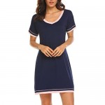 Ekouaer Nightgowns for Womens Short Sleeve Nightdress V Neck Nightshirt Comfy Sleep Shirt S-XXL