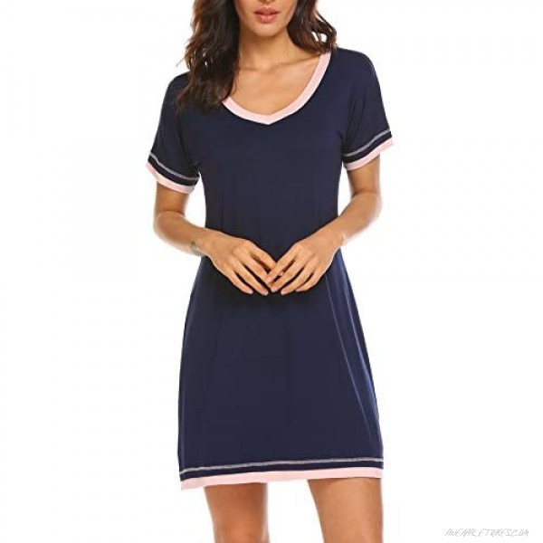 Ekouaer Nightgowns for Womens Short Sleeve Nightdress V Neck Nightshirt Comfy Sleep Shirt S-XXL