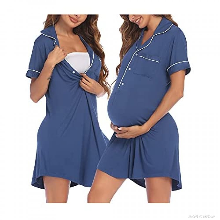 Ekouaer Nursing Nightgowns for Breastfeeding Cotton Button Labor and Delivery Gown Short Sleeve Maternity Gown for Hospital