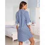 Ekouaer Womens Nightgown 3/4 Sleeve Sleepwear Striped Nightshirt Boyfriend Sleep Tee Loungewear