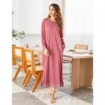 Ekouaer Women's Nightshirt Long Sleeve Nightgown Round Neck Sleepwear Full Length Pajama Dress with Pockets Loungewear S-XXL