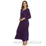 Ekouaer Womens Nightshirt Long Sleeves Nightgown Casual Button Up Sleepwear Henley Full Length Sleep Dress