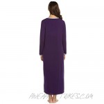 Ekouaer Womens Nightshirt Long Sleeves Nightgown Casual Button Up Sleepwear Henley Full Length Sleep Dress