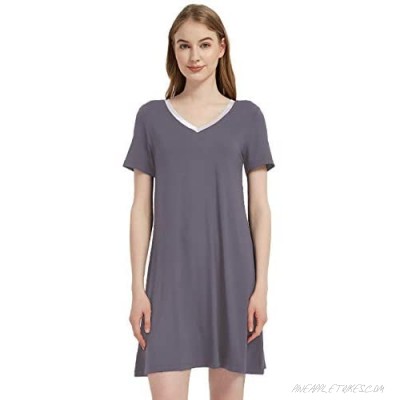 GYS Women's Short Sleeve Nightshirt V Neck Bamboo Nightgown