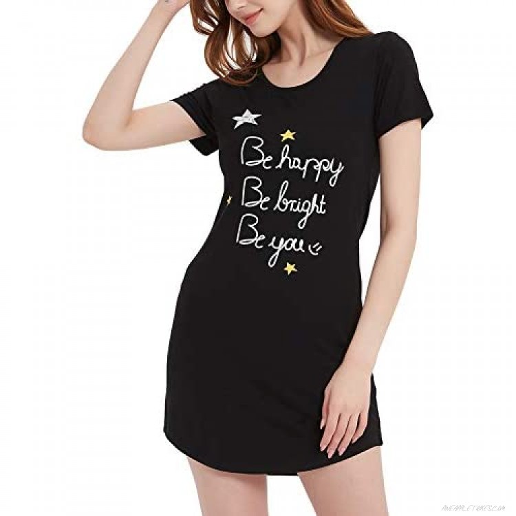HEARTNICE Women Bamboo Nightgowns Short Sleeve Printed Sleepshirts Soft Nightdress Sleepwear