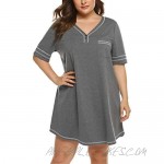 IN'VOLAND Women’s Plus Size Nightgown V Neck Cotton Sleepdress Casual Pocket Short Sleeve Sleepwear(16W-28W)