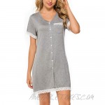 Koitmy Women's Short Sleeve Nightgown Button Down Sleepwear Pajamas Nightshirt