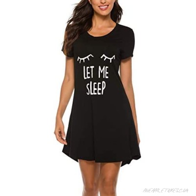 LOCUBE Womens Nightshirt Round Neck Short Sleeve Nightgown Loose Comfy Sleep Shirt