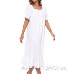 Lu's Chic Women's Victorian Nightgown Cotton Sleepwear Long Loungewear Short Sleeve Soft