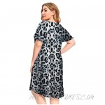 MONNURO Short Sleeve Plus Size Nightgown Ruffle Seams Sleeping Shirt Dress with Pockets for Women Sleepwear