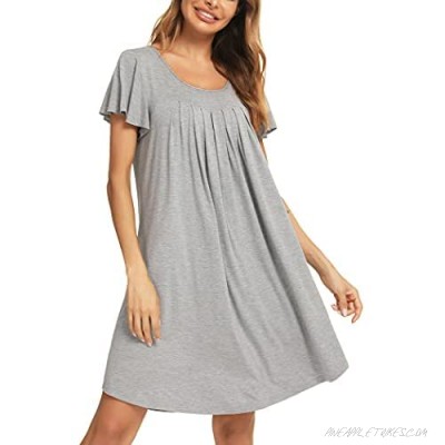 Roojaa Womens Short Sleeve Nightgown Pleated Soft Loose Sleepshirt Casual Nightdress