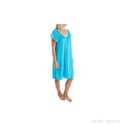 Shadowline Cameo Nylon Tricot Short Sleeve 40 Inch Waltz Gown (36123) 3X/Turquoise