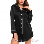 SWOMOG Women's Satin Sleep Shirt Long Sleeve Sleepwear Silk Nightshirt Button Down Pajama Top