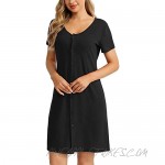 Womens Nightgowns V-Neck Short Sleeve Nightshirt Button Down Sleepwear Pajamas Night Dress for Women S-XXL