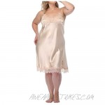 Women's Plus Size Full Slips Lace Chemise Lingeries Sexy Front Slit Negligees Silky Nightgown Sleepwear