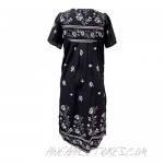Women's Short Sleeve Black Lounger House Dress - 3 Button Bib Yoke and Pockets