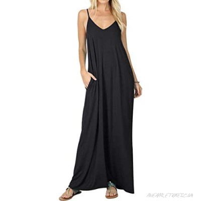 CALIPESSA Women's Summer Casual Plain Flowy Pockets Loose Beach Maxi Dress