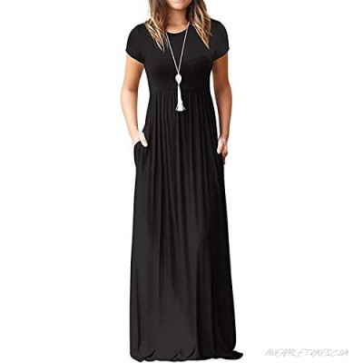 DEARCASE Women Short Sleeve Loose Plain Maxi Dresses Casual Long Dresses with Pockets