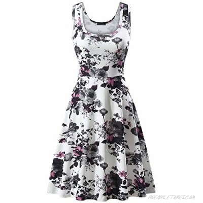 FENSACE Women's Scoop Neck Sleeveless Midi Casual Flared Tank Floral Printed Dress