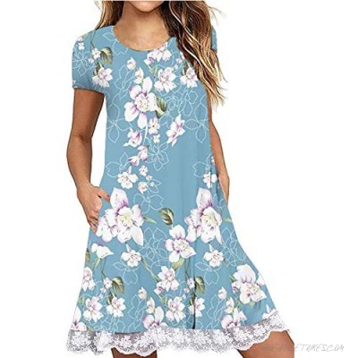 Halife Women's Summer Fall Short Sleeve/Long Sleeve Lace Hem T-Shirt Loose Dress with Pockets