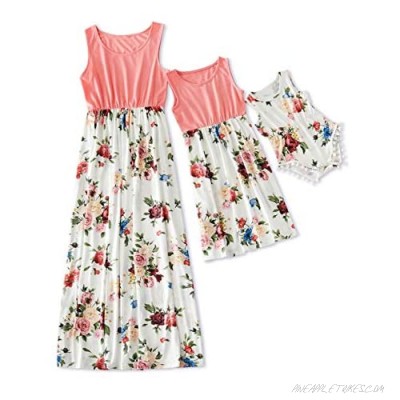 IFFEI Mommy and Me Dress Matching Outfits Floral Printed Sleeveless Tank Maxi Dress for Mother and Daughter
