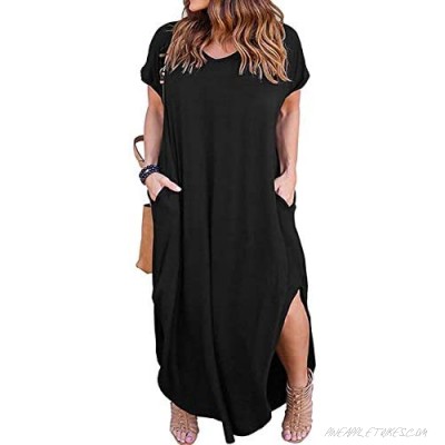 Kancystore Women's Plus Size Dresses Casual Loose Pocket Short Sleeve Slits Plus Size Long Maxi Dress XL-5X
