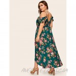 Milumia Women Plus Size High Waist Boho Floral Cold Shoulder Split Maxi Dress