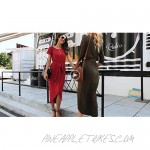 Qearal Women Summer Short/3/4 Sleeve Belted Dress Elastic Waist Slit Long Maxi Dress