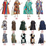 Romacci Casual Cotton Dress Women Linen Print Spliced Striped Loose Maxi Dress