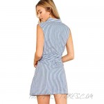 Romwe Women's Cute Striped Belted Button up Collar Summer Short Shirt Dress