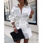 Sexy Mini Shirt Dress for Women - Casual Button Down Blouse Long Sleeve V Neck Belted Shirts Blouse Top Short Dress