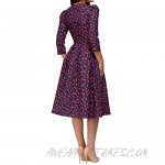Simple Flavor Women's Floral Vintage Dress Elegant Midi Evening Dress 3/4 Sleeves