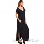Verdusa Women's V Neck Side Pockets Split Hem Beach Long Maxi Dress