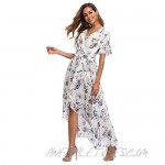 VintageClothing Women's Wrap V Neck Floral Summer Dresses High Low Maxi Casual