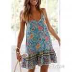 Womens Boho Floral Printed Dress Summer Sleeveless Adjustable Strap Beach Mini Dress with Pockets