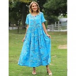 YESNO Women Casual Loose Bohemian Short Sleeve Floral Dress with Pockets Long Maxi Summer Beach Swing Dress EJF