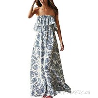Yidarton Women Summer Blue and White Porcelain Strapless Boho Maxi Long Dress
