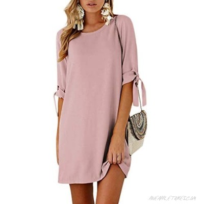 YOINS Summer Dresses for Women Floral Print Half Sleeves T Shirts Solid Crew Neck Tunics Self-tie Blouses Mini Dresses