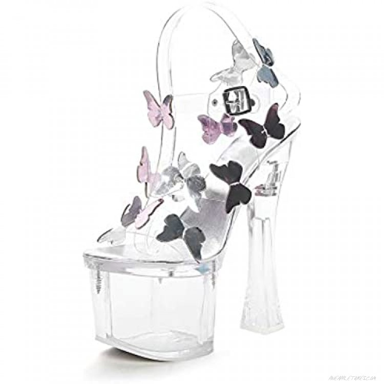 BeneModa Women's Super High Heel Platform Clear Crystal Heel Butterfly Sandals