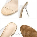 chegong Women's Peep Toe Clear Slip On Mules Stiletto High Heel Sandals